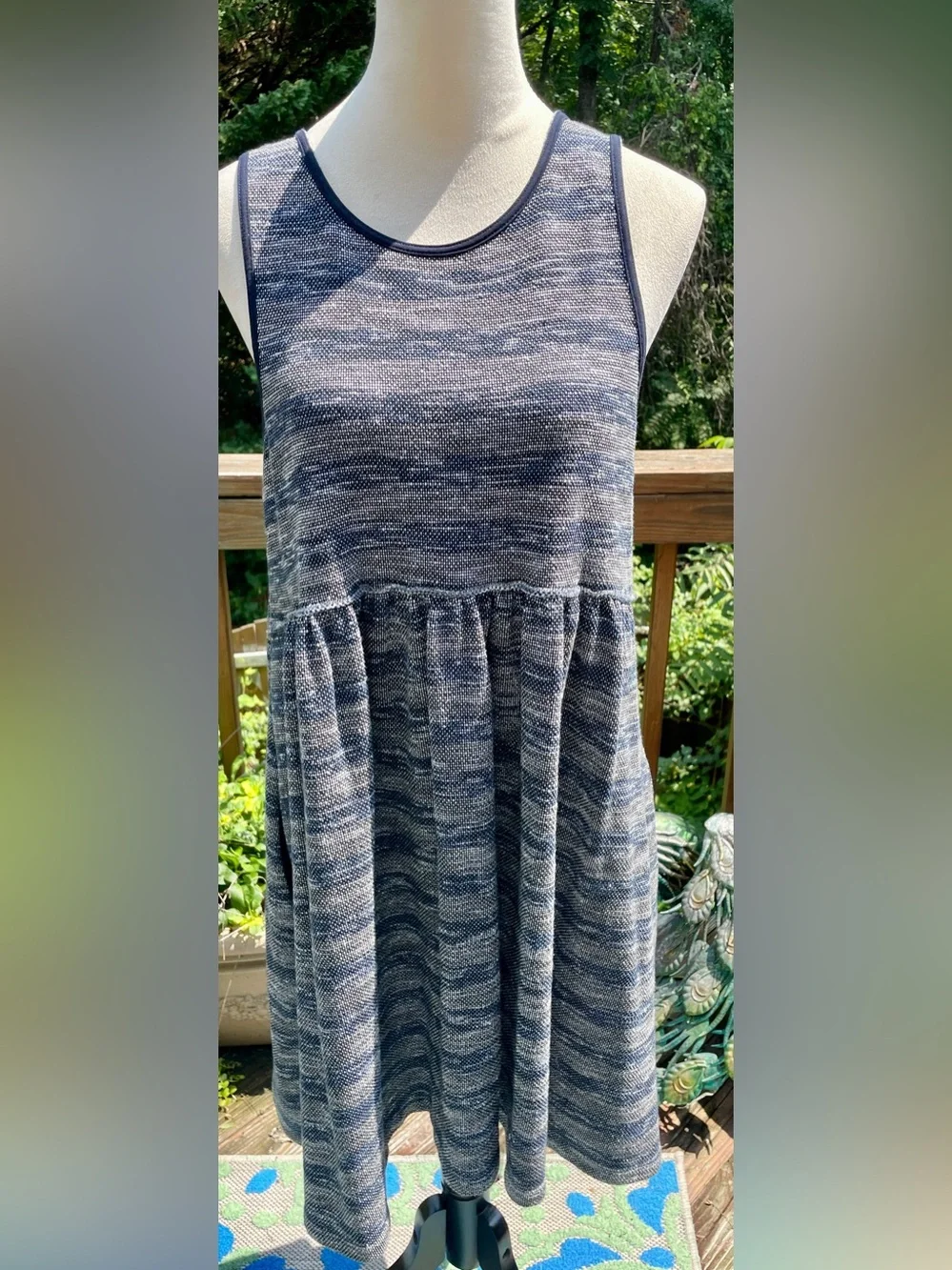 Free People Slub Cotton Blend Open Back Tank Mini Dress. Blue. M. POCKETS